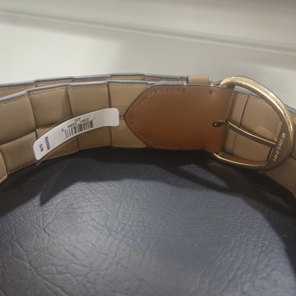Micheal Kors Brown Woven Leather Wide Belt Sz S/M - Picture 5 of 11